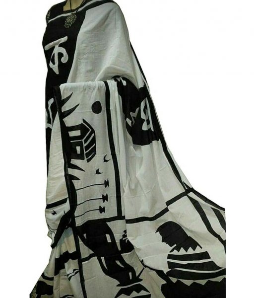 Bishnupuri Silk Black &amp; White Saree